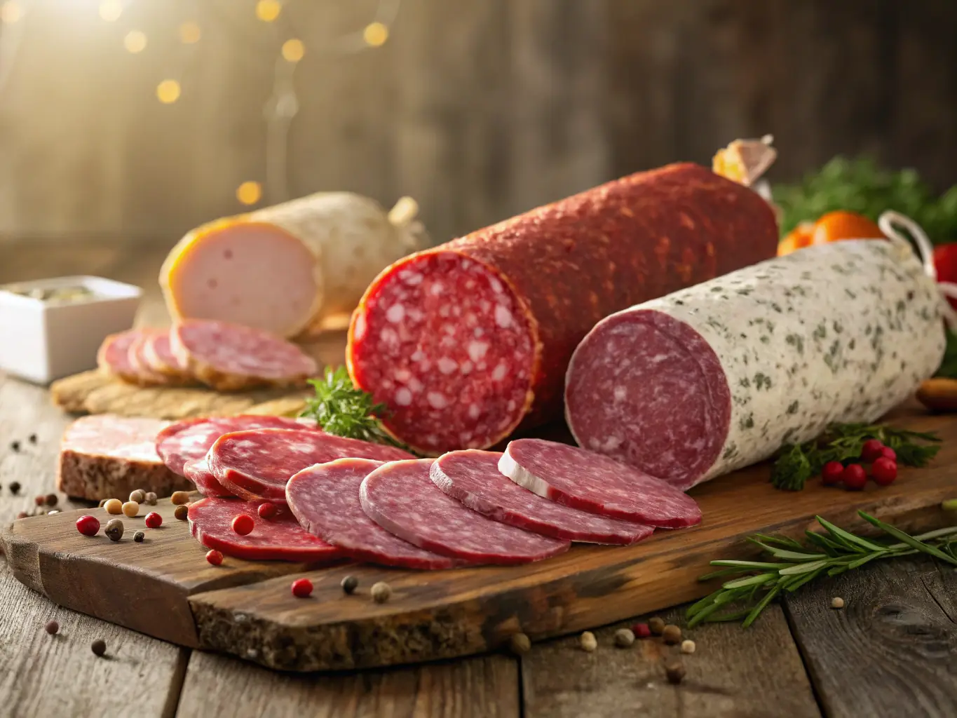 A selection of gourmet cheeses, olives, and cured meats on display at Ivana's Sweets, highlighting the store's gourmet food offerings.